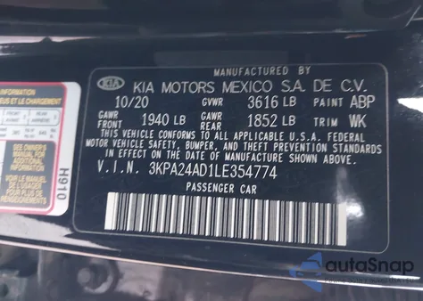 2020 Kia Rio S from USA, damaged, VIN 3KPA24AD1LE354774